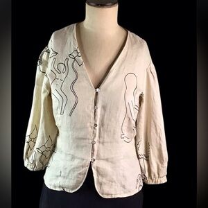 Jericho Road Cream Black Linen Blazer , Sz 10, EUC
